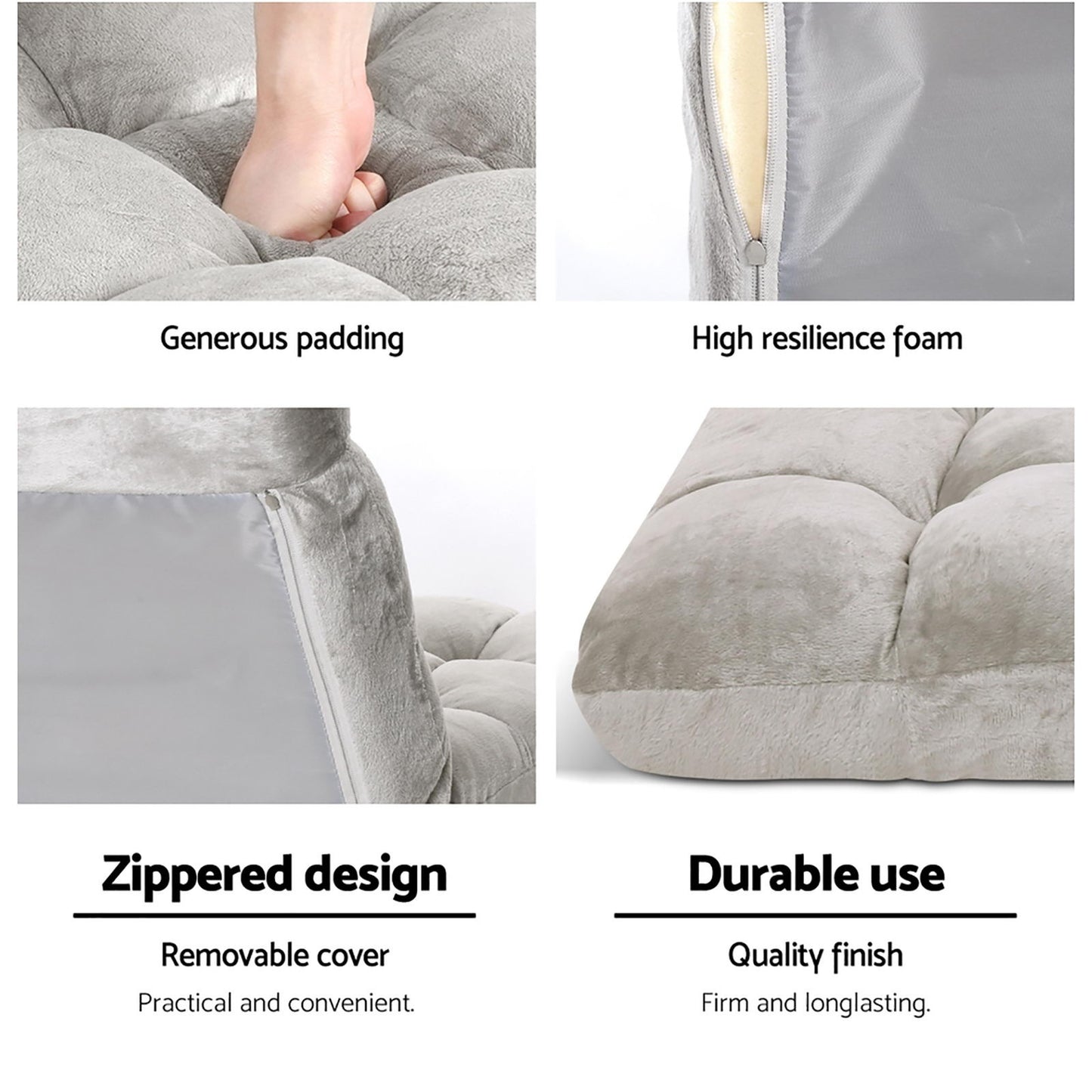 Lounge Sofa Bed – Adjustable, Grey Flannel Fabric, Set of 4