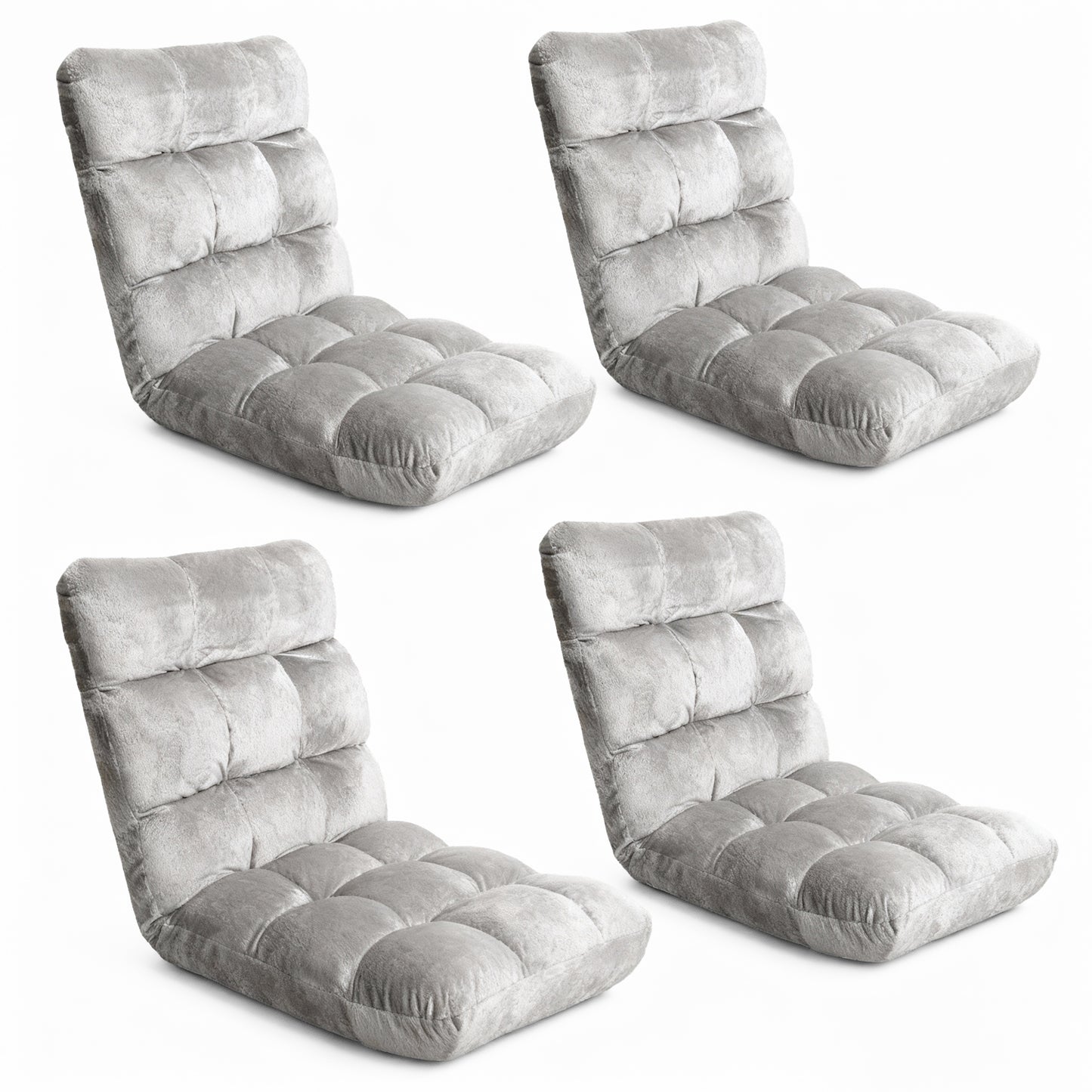 Lounge Sofa Bed – Adjustable, Grey Flannel Fabric, Set of 4