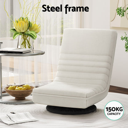 TWSC Floor Lounge & Coffee Table Set, Swviel Foldable Linen Sofa Chair White, C-Shaped Side Table Walnut