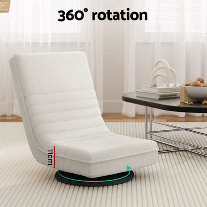 TWSC Floor Lounge & Coffee Table Set, Swviel Foldable Linen Sofa Chair White, C-Shaped Side Table Walnut