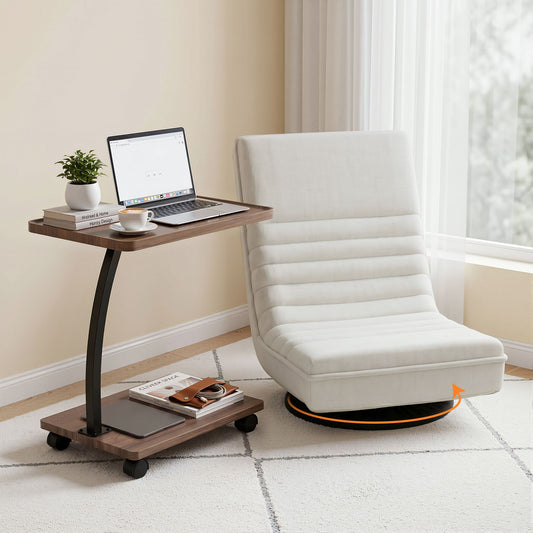 TWSC Floor Lounge 360° Swivel Foldable Sofa Chair and Side Table with Castors Set