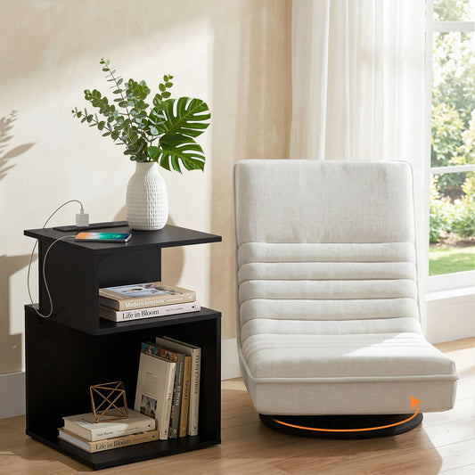 TWSC Swivel Floor Chair and Bedside Table with Charging Station Set