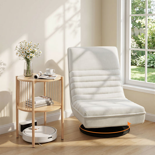 TWSC Floor Lounge Folding Swivel Sofa Chair and 2 Tier Round End Side Table Set