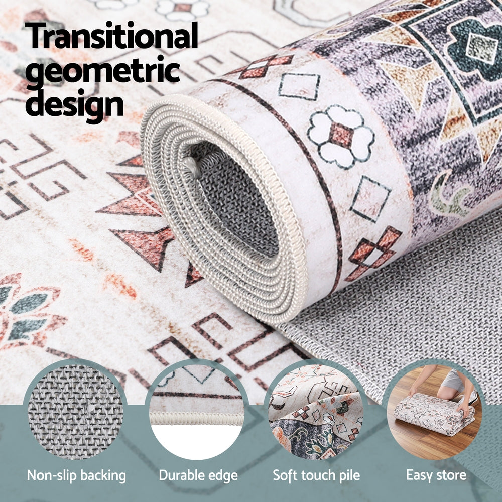 Washable Large Area Rug – Modern Geometric Design, 240x340cm Polyester