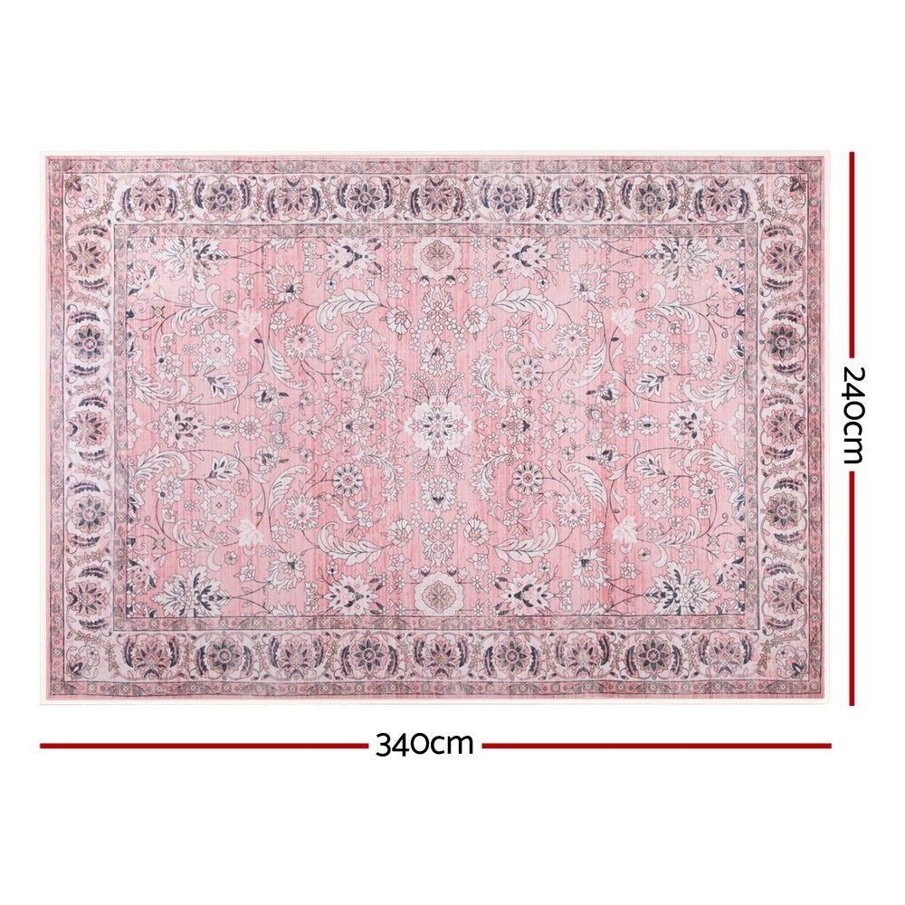 Vintage Floral Washable Area Rug – Large 240x340cm, Low-Profile Polyester