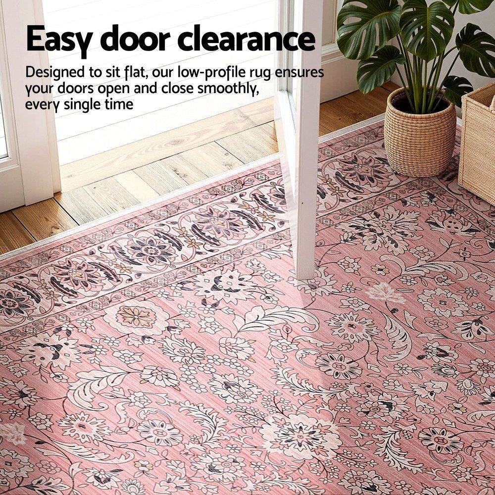 Vintage Floral Washable Area Rug – Large 240x340cm, Low-Profile Polyester