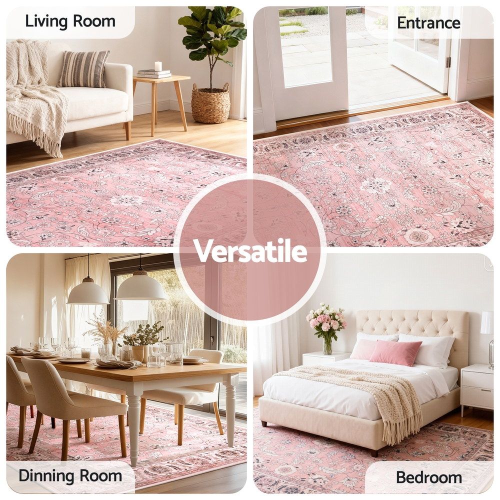 Vintage Floral Washable Area Rug – Large 240x340cm, Low-Profile Polyester