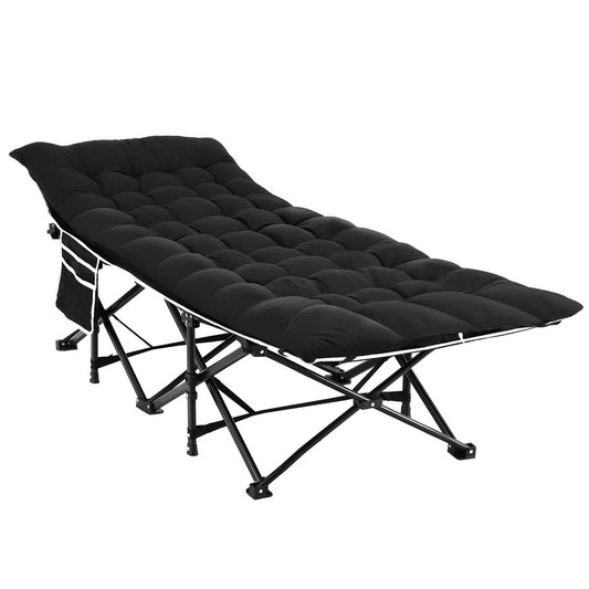 Folding Bed with Mattress – Heavy Duty, Black, 185cm