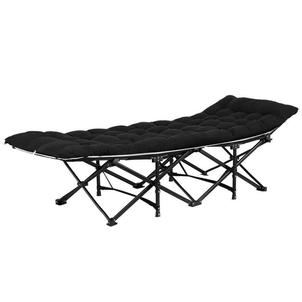 Folding Bed with Mattress – Heavy Duty, Black, 185cm