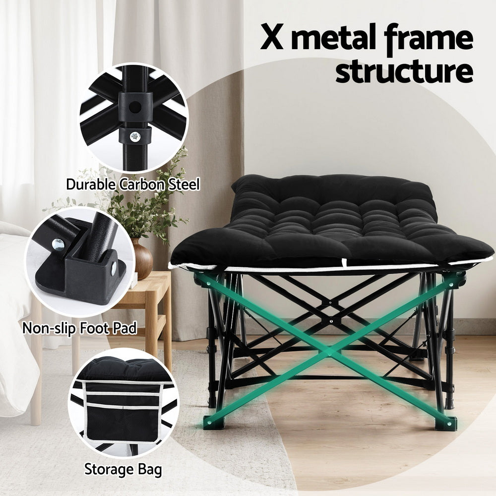 Folding Bed with Mattress – Heavy Duty, Black, 185cm