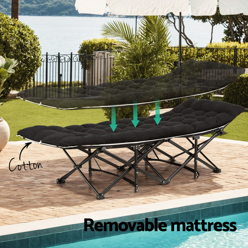 Folding Bed with Mattress – Heavy Duty, Black, 185cm