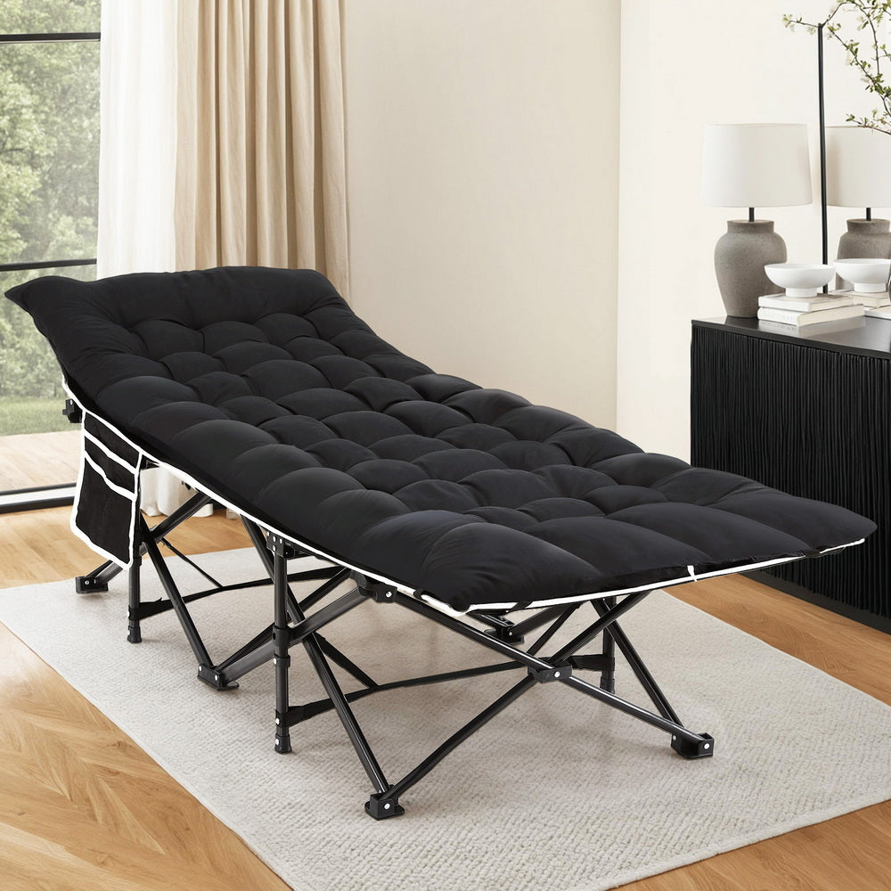 Folding Bed with Mattress – Heavy Duty, Black, 185cm