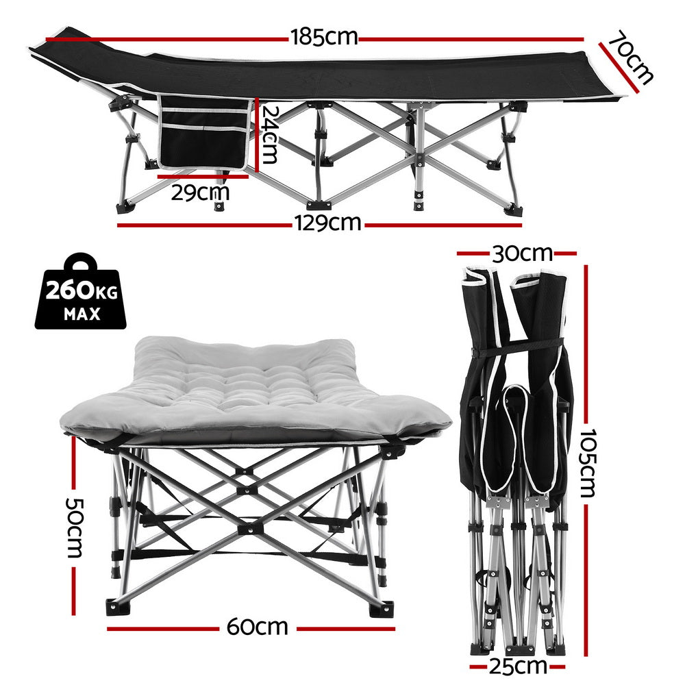 Folding Bed with Removable Mattress – Heavy Duty, Grey, 185cm