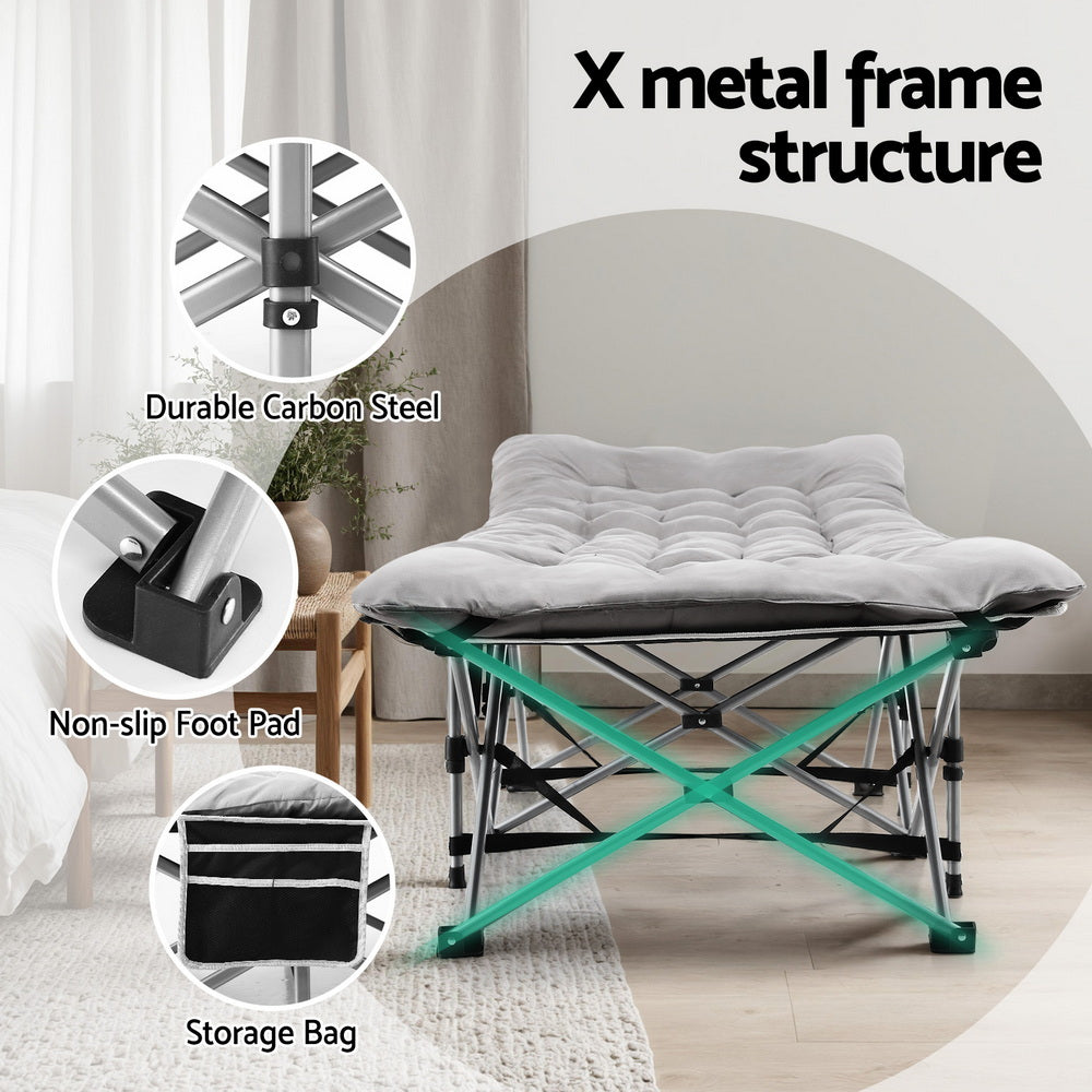 Folding Bed with Removable Mattress – Heavy Duty, Grey, 185cm