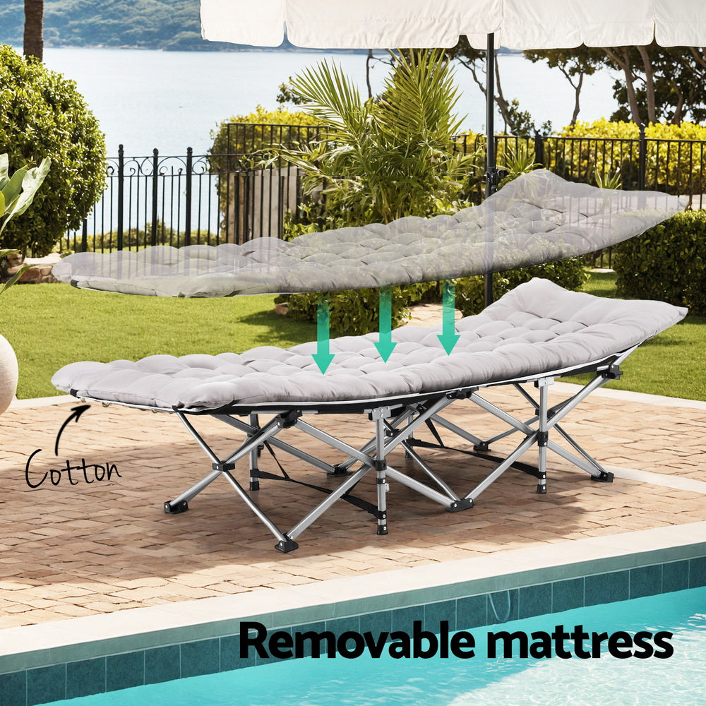 Folding Bed with Removable Mattress – Heavy Duty, Grey, 185cm