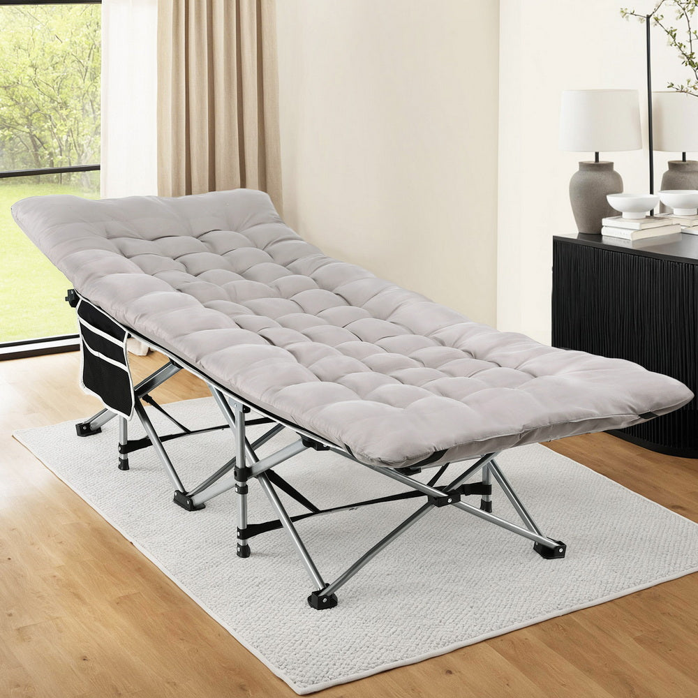 Folding Bed with Removable Mattress – Heavy Duty, Grey, 185cm