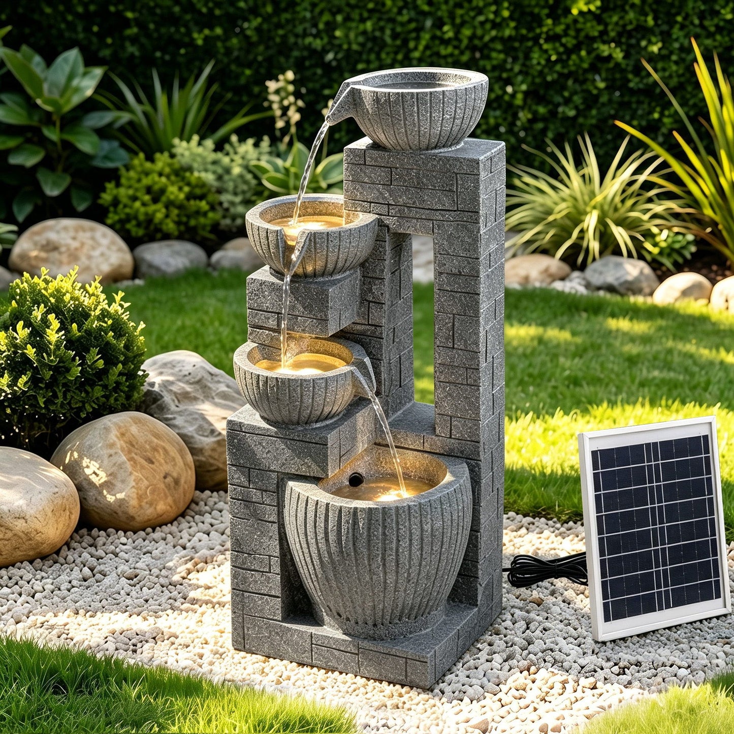 Gardeon Solar Fountains Water Features Cascading Design Polyresin 80cm Grey