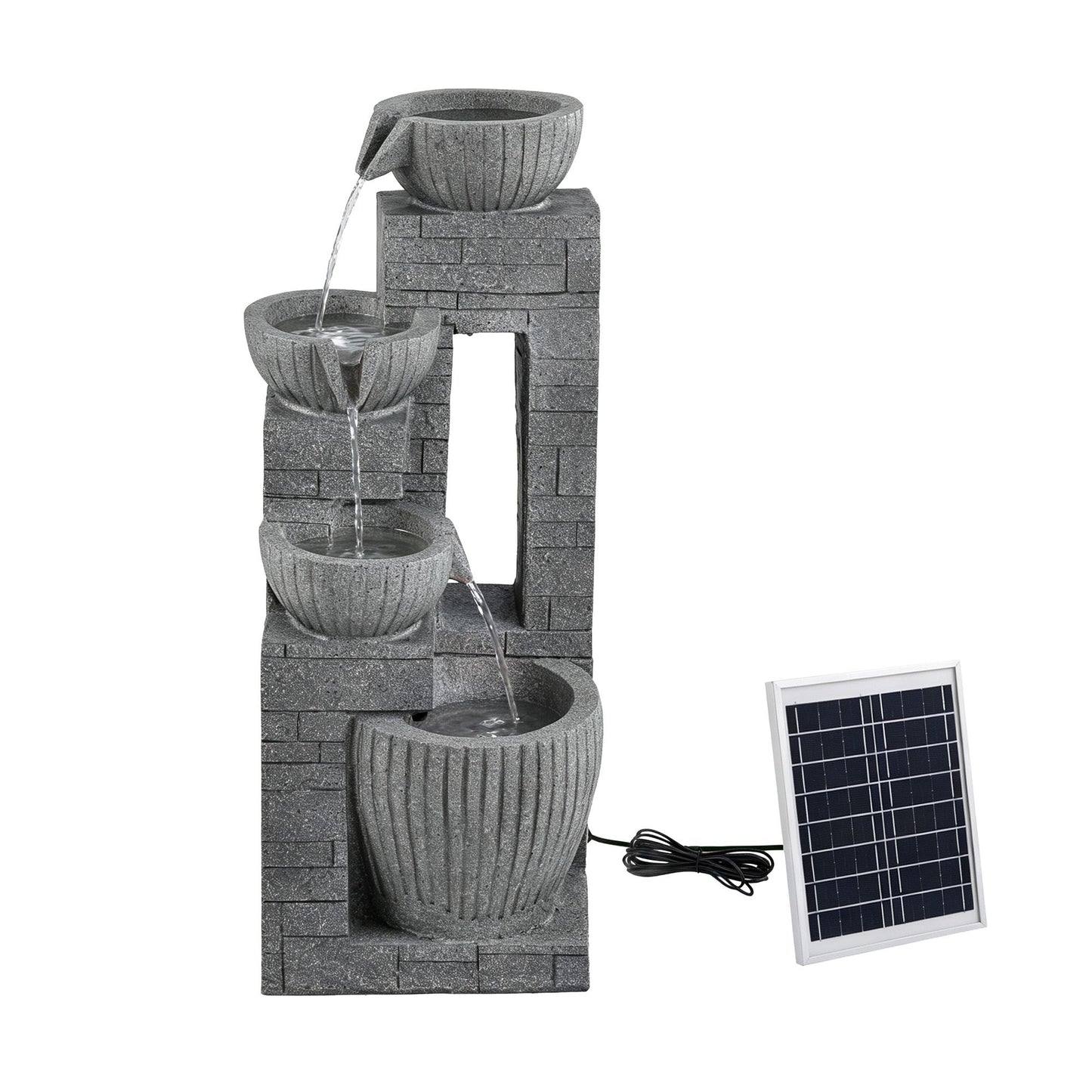Gardeon Solar Fountains Water Features Cascading Design Polyresin 80cm Grey
