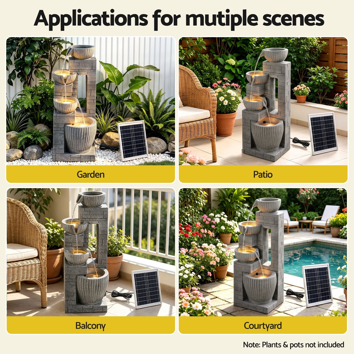 Gardeon Solar Fountains Water Features Cascading Design Polyresin 80cm Grey