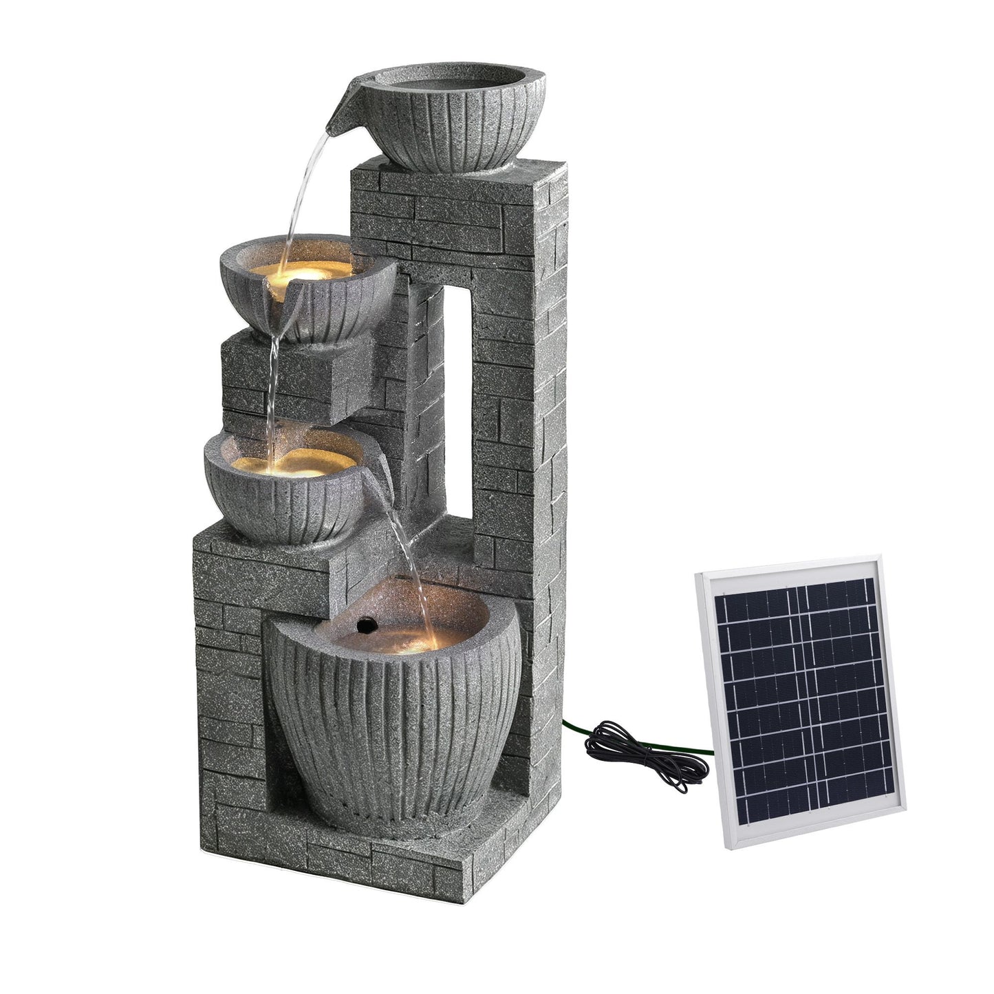 Gardeon Solar Fountains Water Features Cascading Design Polyresin 80cm Grey