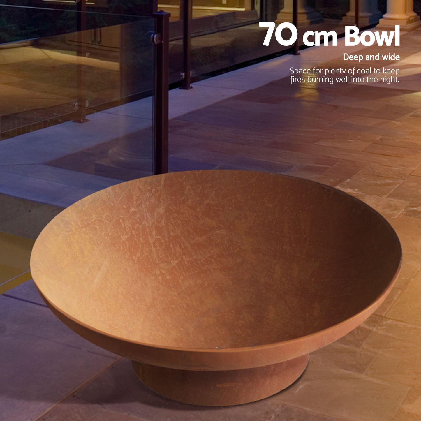 Rustic Cast Iron Fire Pit Bowl – 70cm, Durable Steel with Natural Rust Finish