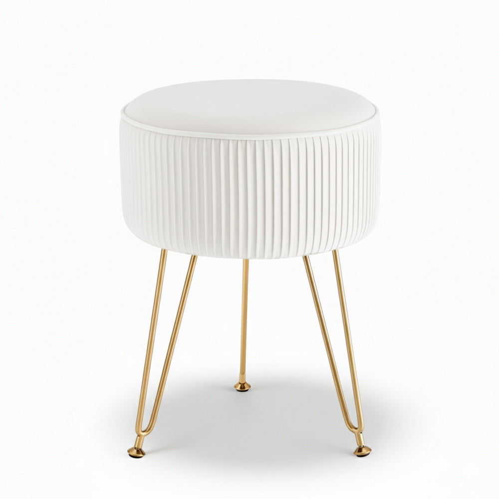 Ottoman Footstool – Velvet, Round, White