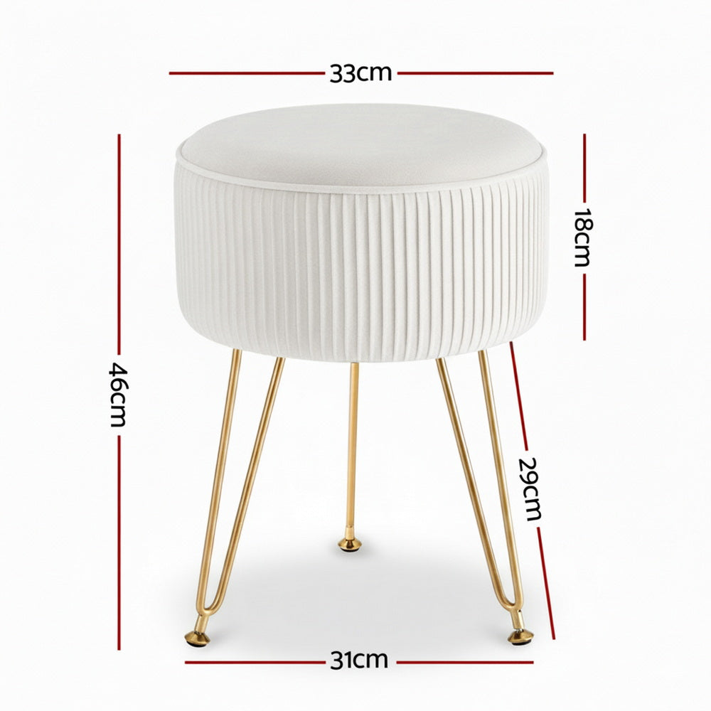 Ottoman Footstool – Velvet, Round, White