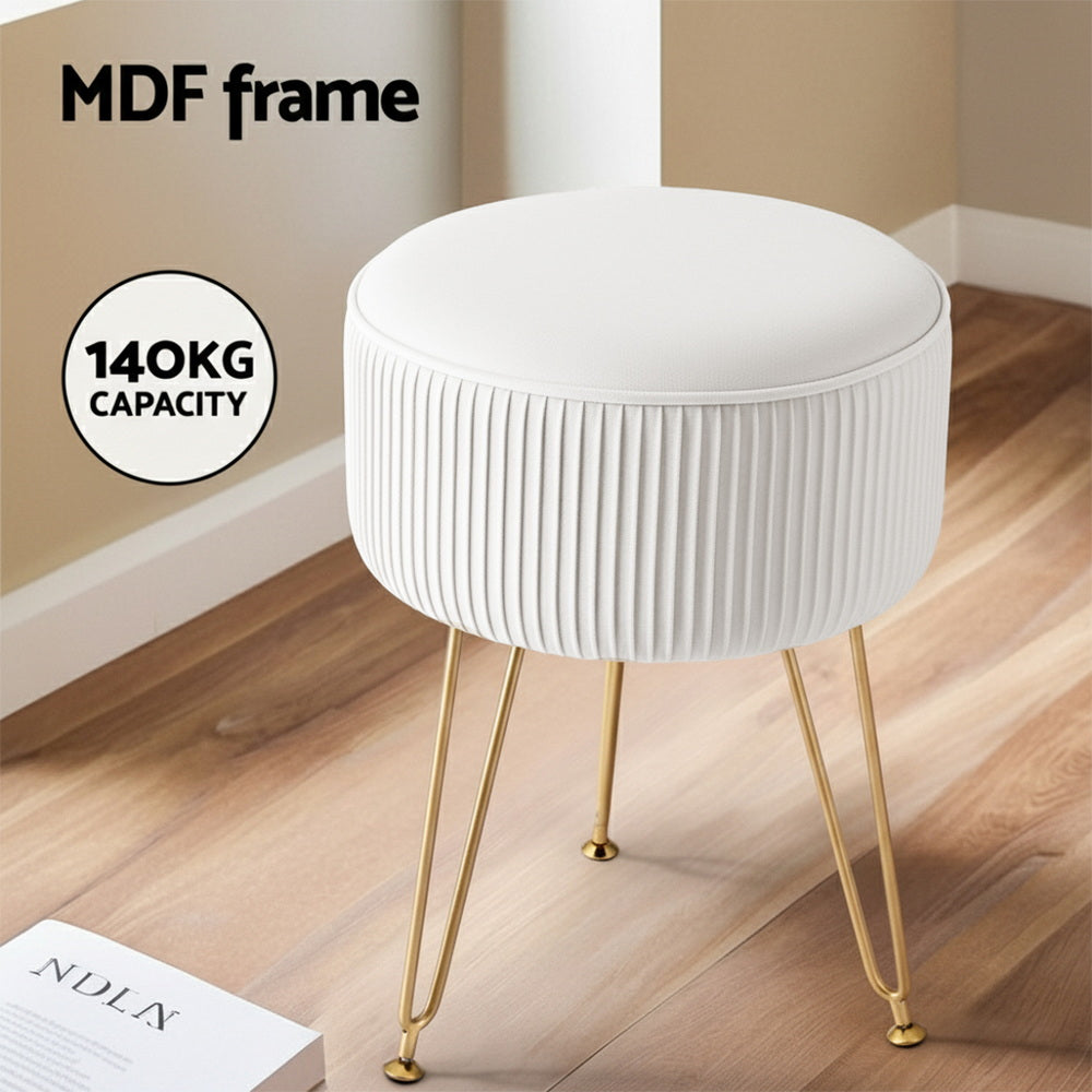 Ottoman Footstool – Velvet, Round, White