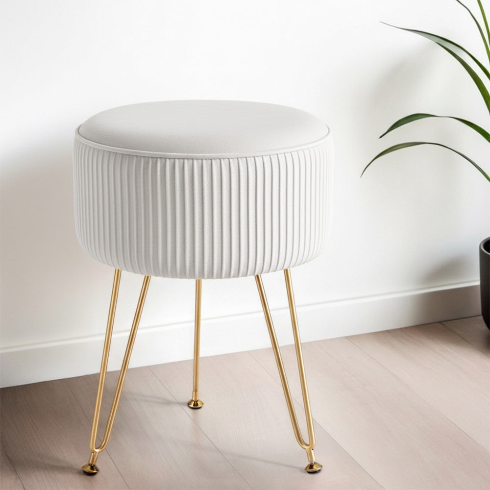 Ottoman Footstool – Velvet, Round, White
