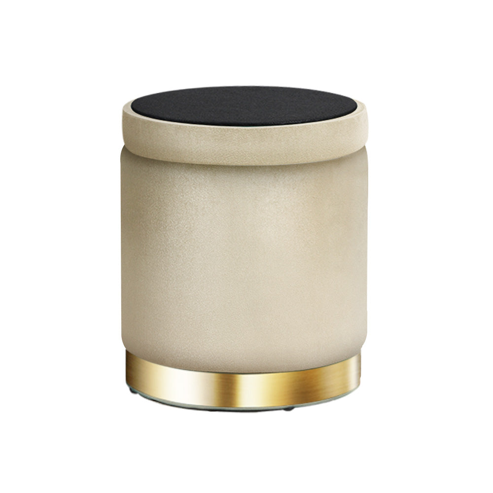 TWSC Ottoman Storage Foot Stool Round Velvet Cream