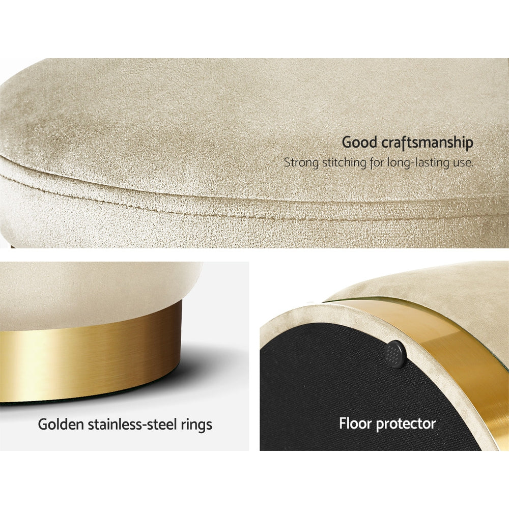 TWSC Ottoman Storage Foot Stool Round Velvet Cream