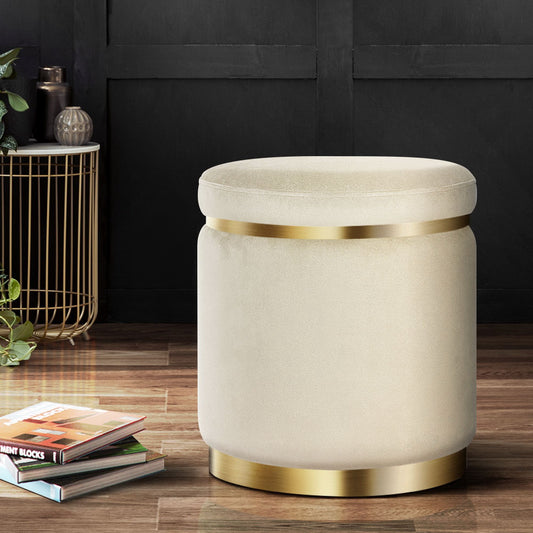 TWSC Ottoman Foot Stool Round Velvet Cream