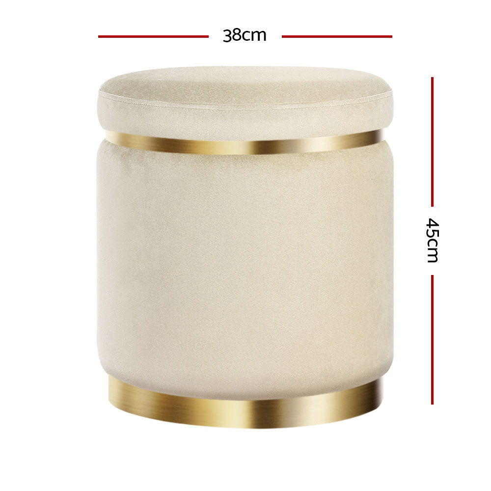 TWSC Ottoman Foot Stool Round Velvet Cream