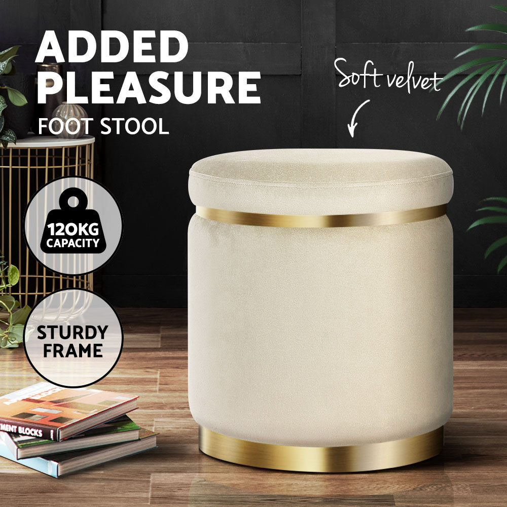 TWSC Ottoman Foot Stool Round Velvet Cream