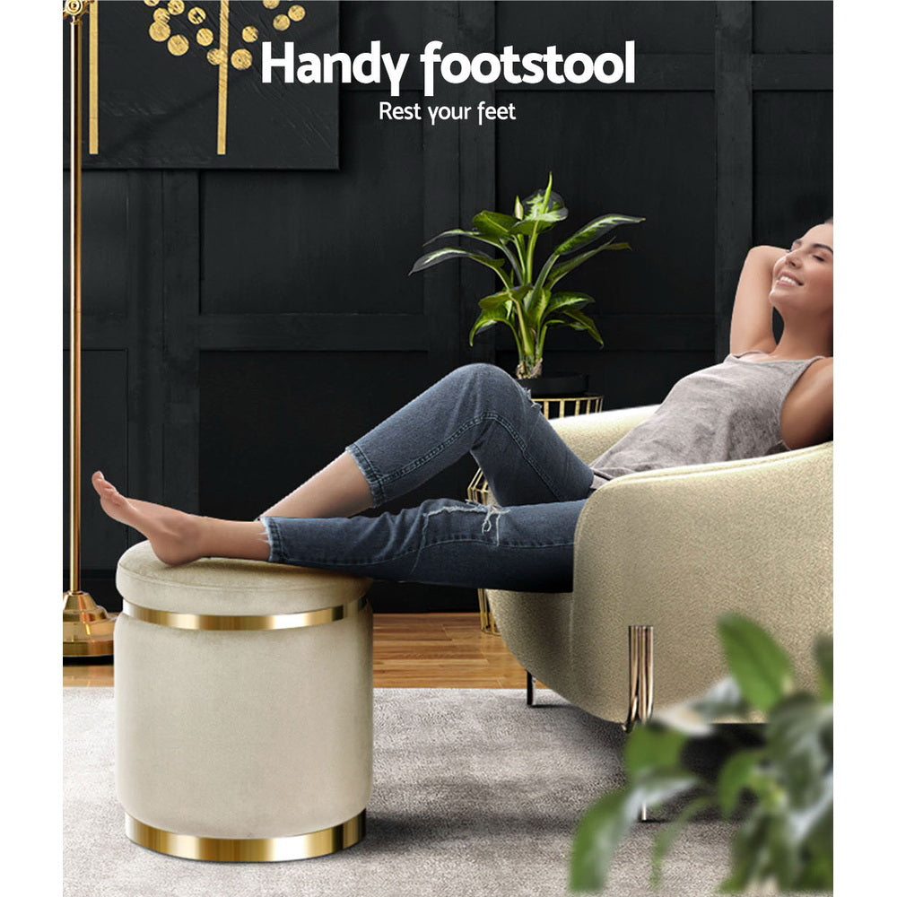 TWSC Ottoman Foot Stool Round Velvet Cream