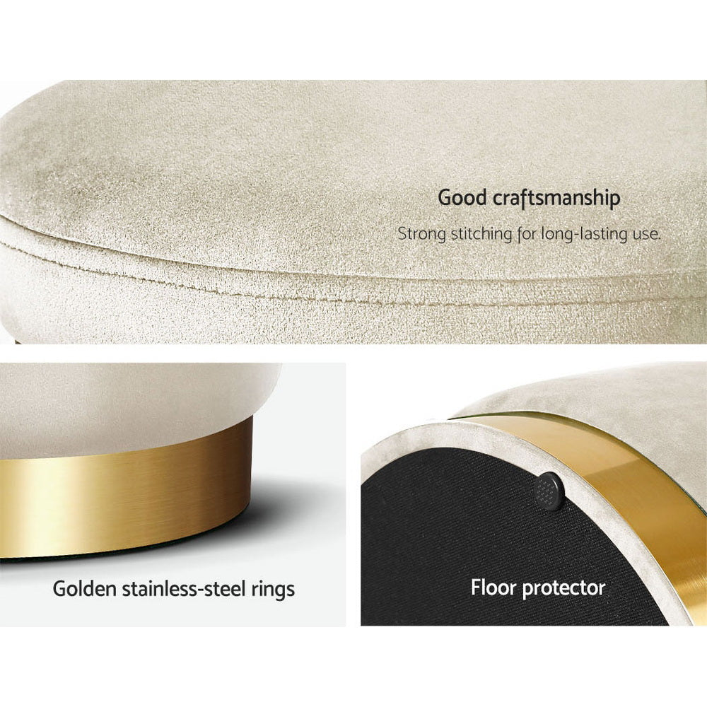 TWSC Ottoman Foot Stool Round Velvet Cream