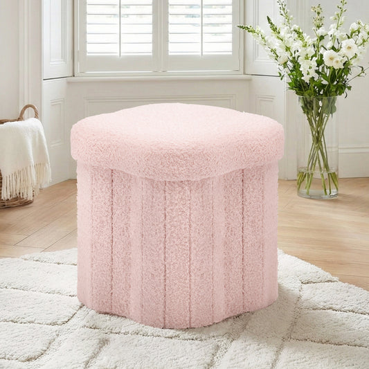 Storage Ottoman Footstool – Foldable Pink Boucle
