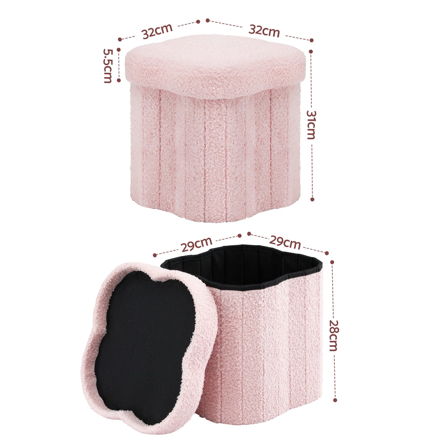 Storage Ottoman Footstool – Foldable Pink Boucle