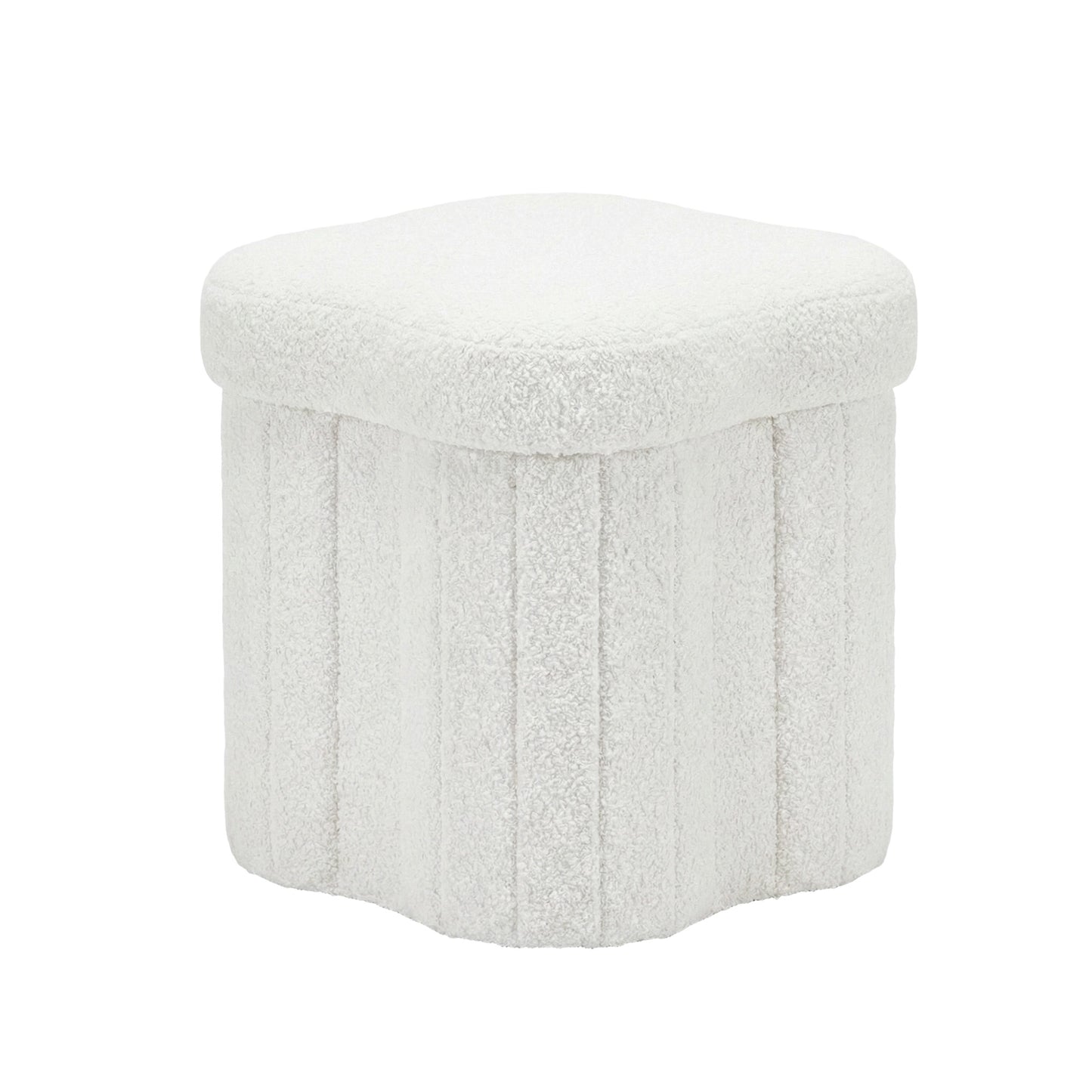 Storage Ottoman Footstool – Foldable White Boucle Fabric