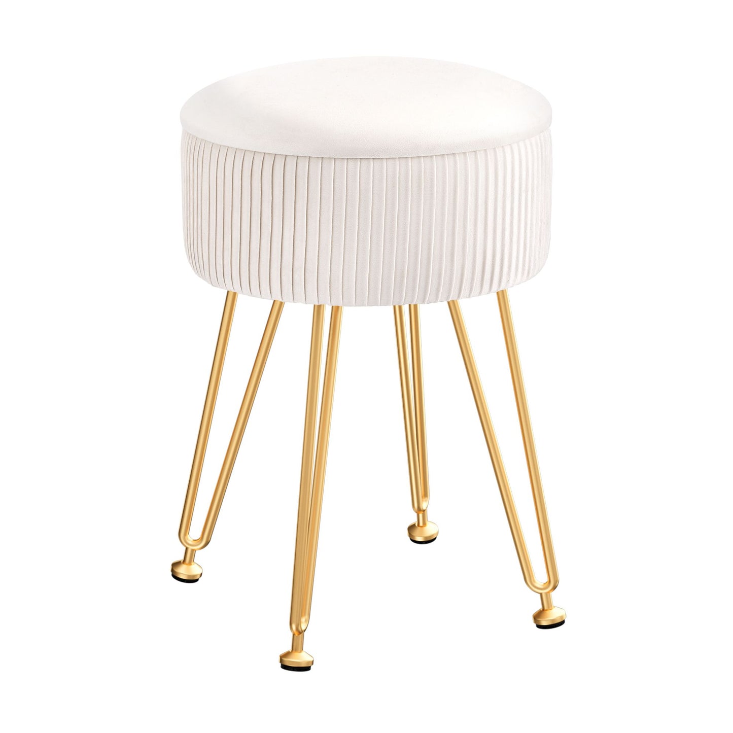 Ottoman Storage Footstool – Velvet, Round, White