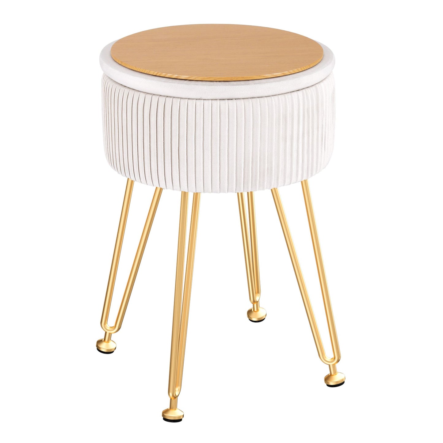 Ottoman Storage Footstool – Velvet, Round, White