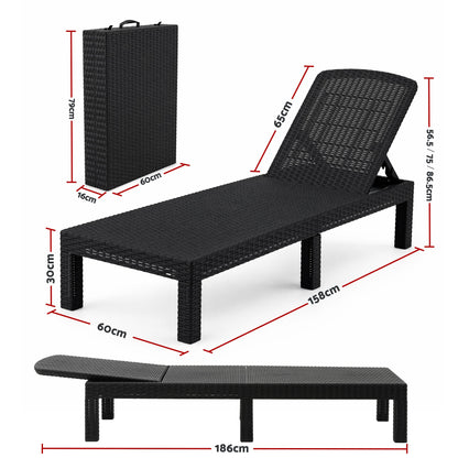TWSC 2X Foldable Sun Lounges Outdoor Recliner Patio Beach Chair Rattan Black