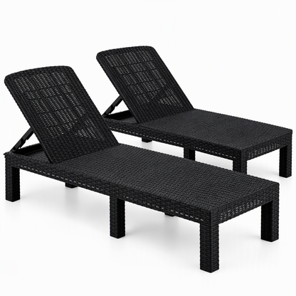 TWSC 2X Foldable Sun Lounges Outdoor Recliner Patio Beach Chair Rattan Black