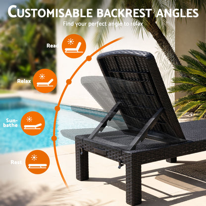 TWSC 2X Foldable Sun Lounges Outdoor Recliner Patio Beach Chair Rattan Black