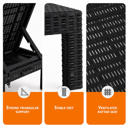 TWSC 2X Foldable Sun Lounges Outdoor Recliner Patio Beach Chair Rattan Black