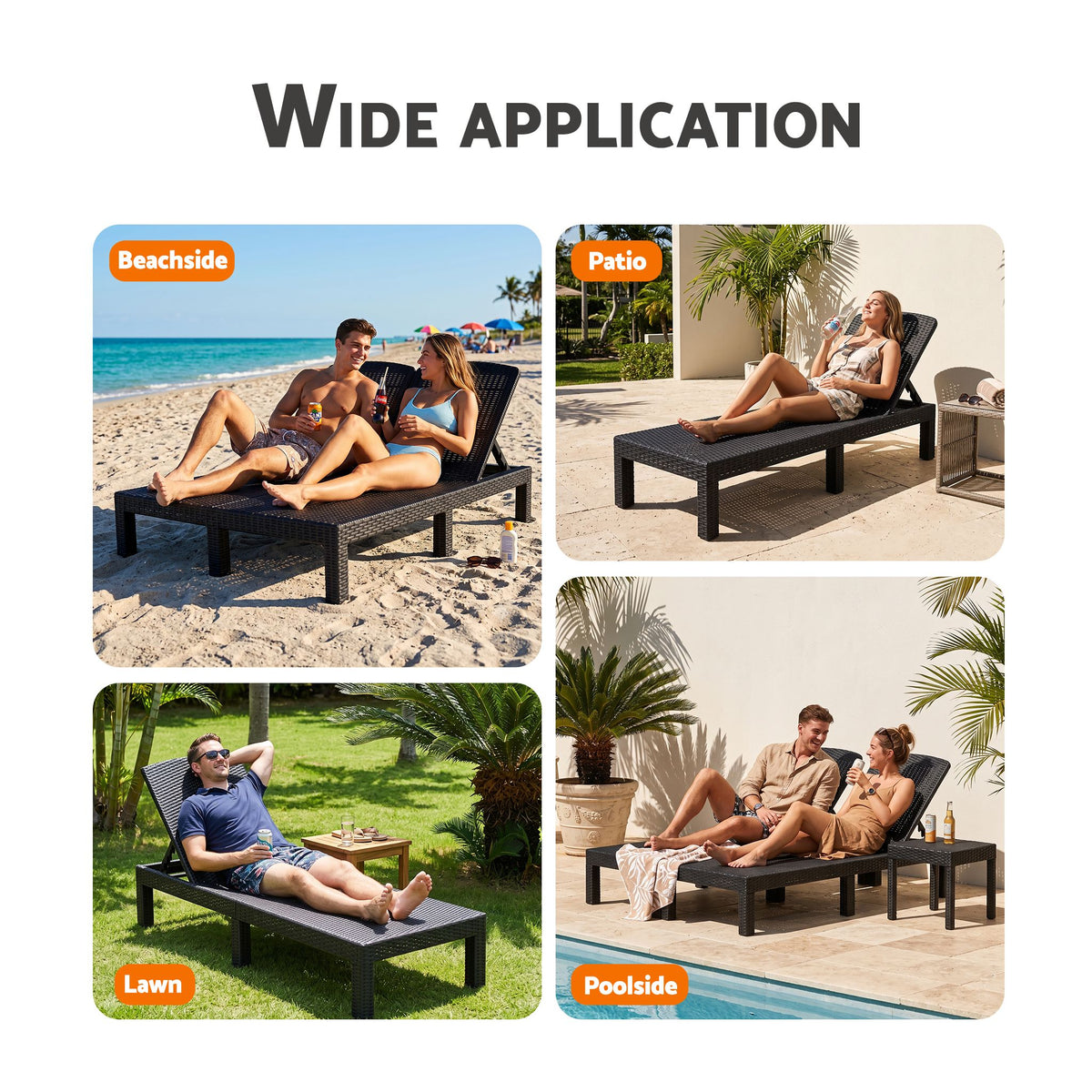 TWSC 2X Foldable Sun Lounges Outdoor Recliner Patio Beach Chair Rattan Black