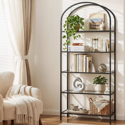 TWSC 5 Tiers Bookshelf Industrial Etagere Bookcase Display Shelf Black