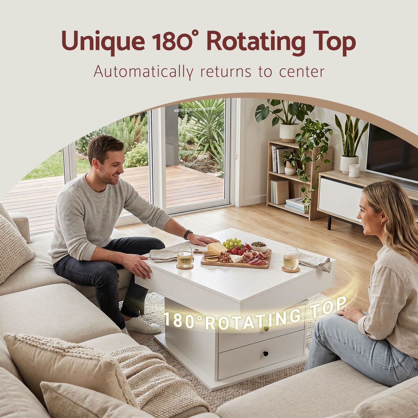 TWSC Lift Top Coffee Table Centre Table with Rotating Top Hidden Storage White