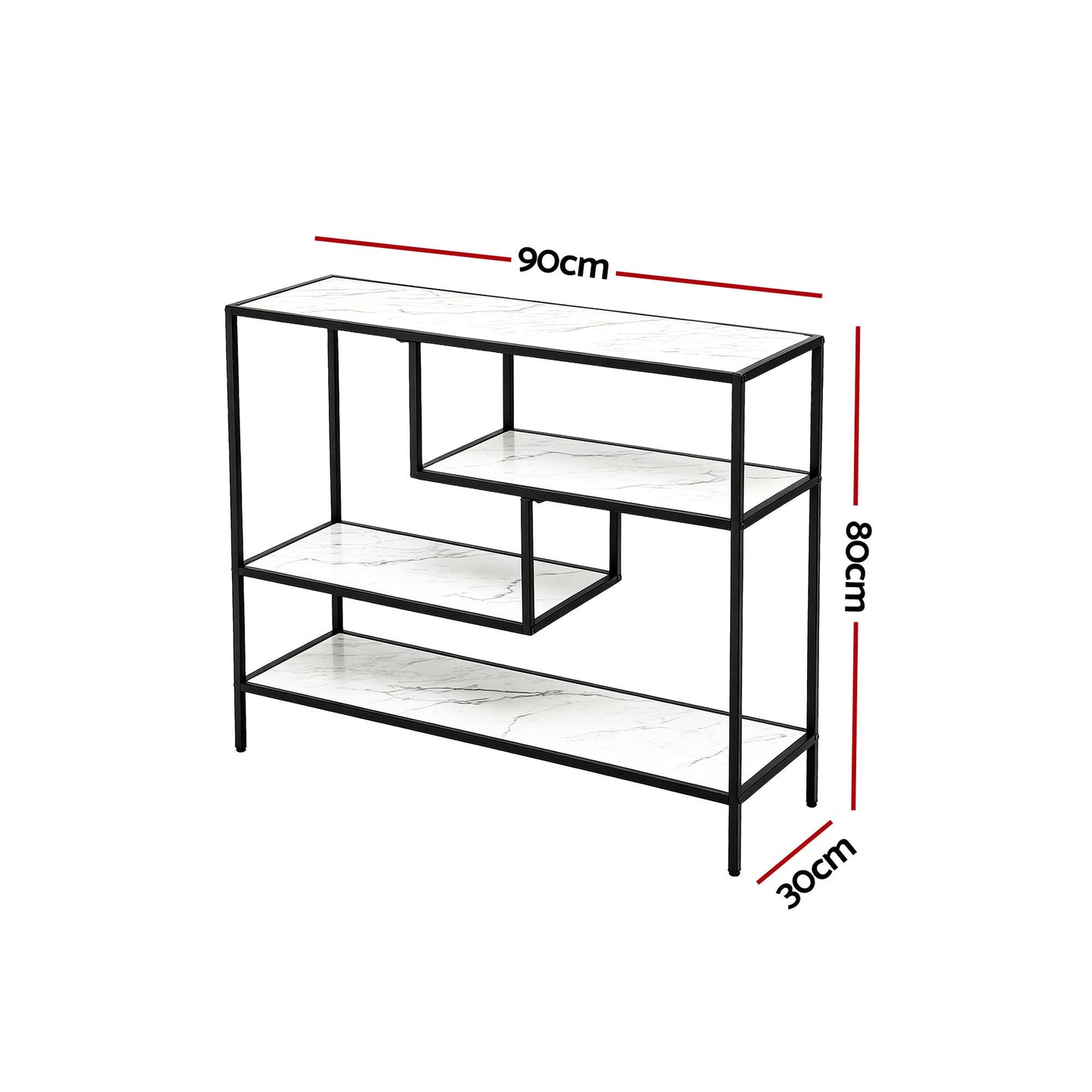 Console Table – Marble Effect, 4-Tier Storage, White