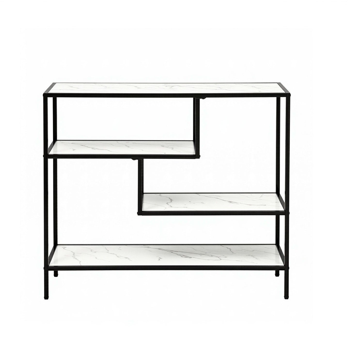 Console Table – Marble Effect, 4-Tier Storage, White